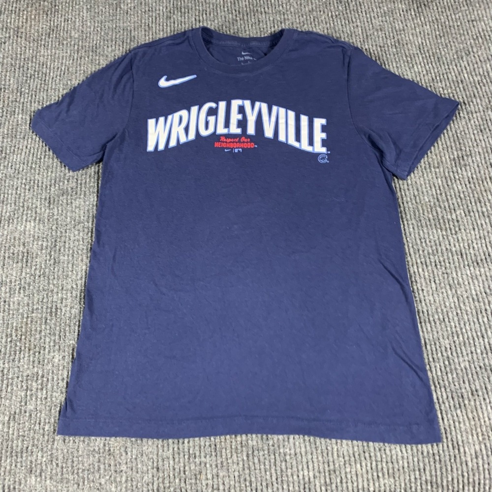 Nike Chicago Cubs T Shirt Adult Small S‎ Blue Wrigley Field MLB Baseball Swoosh